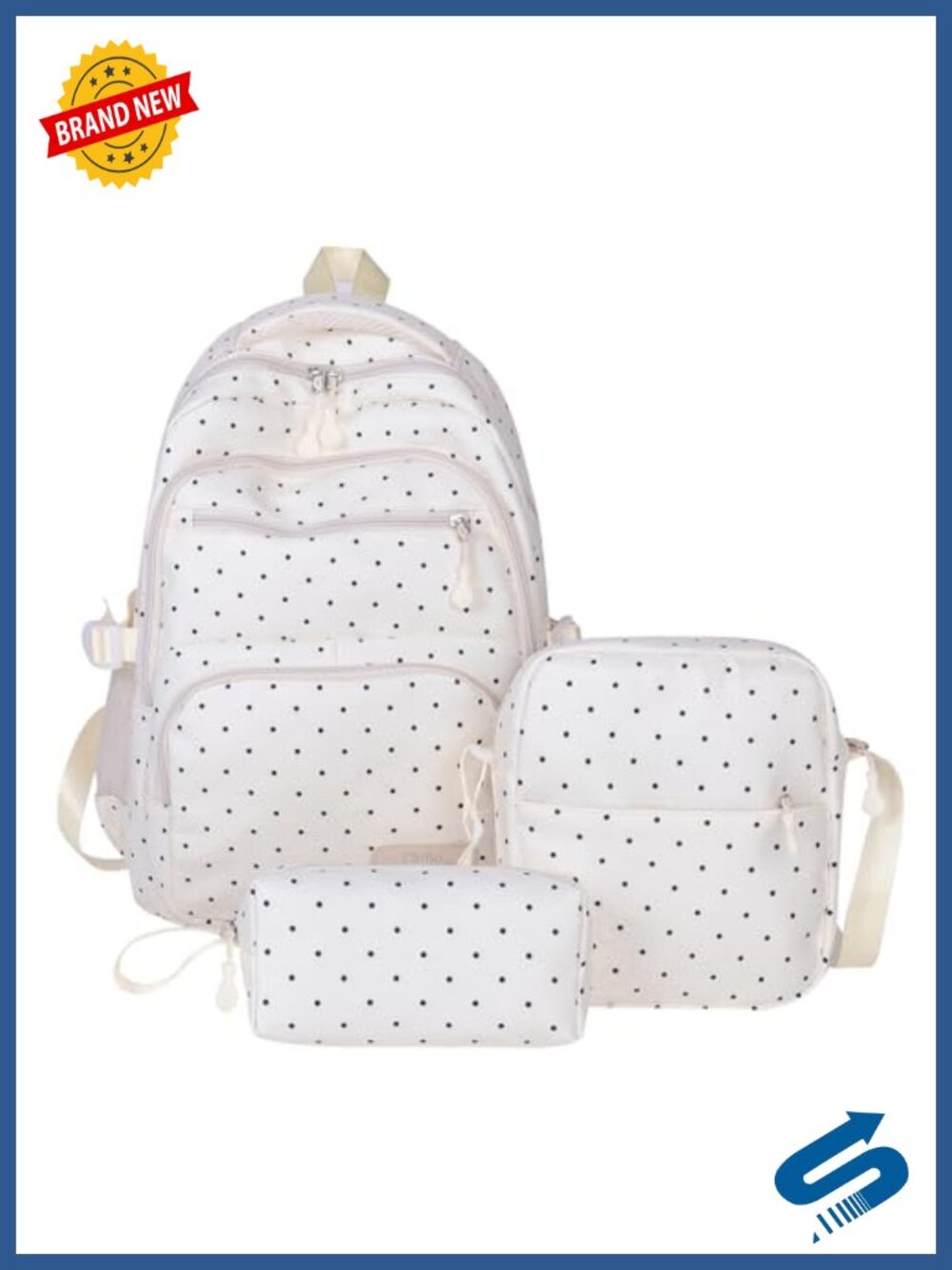 Polka Dot Backpack Set 3Pcs Nylon Daypack Kawaii Coquette Crossbody Bags